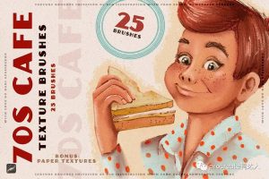 外网大神出品70年代复古海报插画质感笔刷套装,极具特色【624期-yadaren